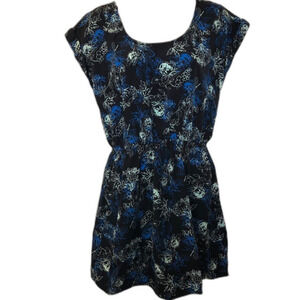 Candie's Women's Y2K Lightweight Navy Floral Mini Dress Sleeveless Elastic Waist